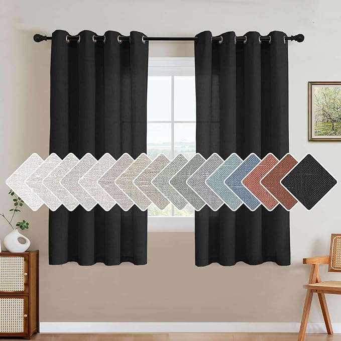 H.VERSAILTEX Living Room Linen Curtains Home Decorative Nickel Grommet Curtains Privacy Added Energy Saving Light Filtering Window Treatments Panels for Bedroom, Heather Black, 2 Panels, 52 x 63 Inch