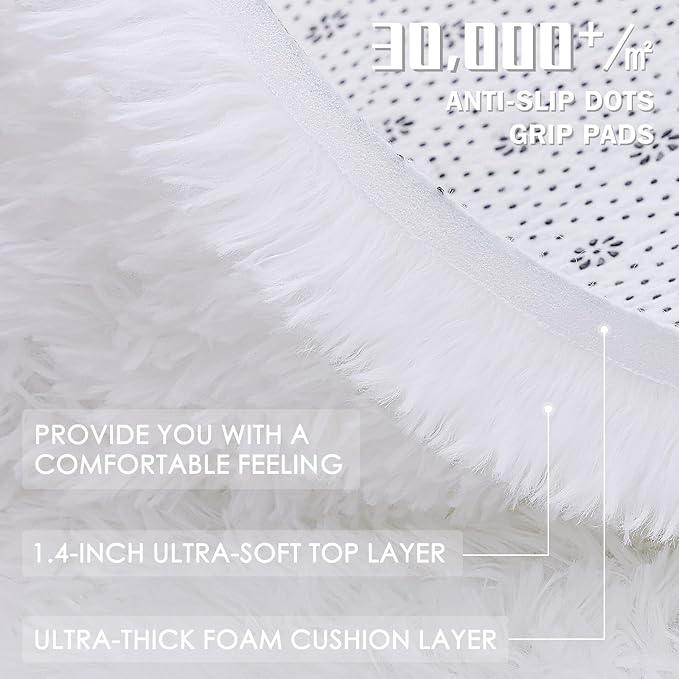 OLANLY 9x12 Machine Washable Large Area Rugs for Living Room, Bedroom, Soft Fluffy Shaggy Bedside Rug, Indoor Floor Carpet for Kids Girls and Boys, Dorms, Nursery, Home Decor Aesthetic, White
