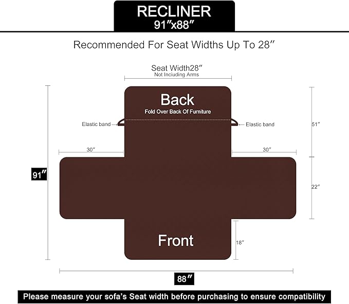 U-NICE HOME Recliner Chair Covers Reversible Chair Cover Pet Covers for Dogs with Elastic Straps Water Resistant Diamond Quilted (28''Recliner Oversized, Taupe/Taupe)