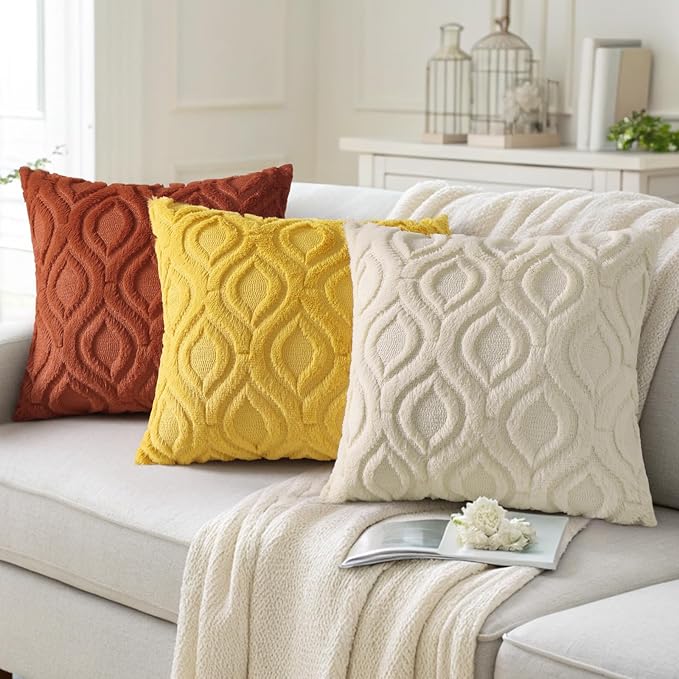 decorUhome Summer Throw Pillow Covers 26x26 Inch Set of 2, Soft Plush Faux Wool Mustard Yellow Solid Couch Pillow Covers, Accent Euro Sham Farmhouse Square Pillow Cases for Sofa Bed Living Room