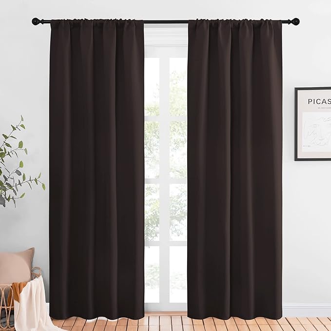 NICETOWN 84 Bedroom Curtains and Drapes - Energy Smart Thermal Insulated Rod Pocket Blackout Draperies/Panels for Living Room (2 Panels, 42 inches x 84 inches, Toffee Brown)