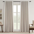 Topfinel 100 Inch Long Black Out Burlap Custom Curtains, Natural Linen Tweed Pleated Window Coverings, Nursery Winter Boho Farmhouse Heat Sound Block Back Tab Curtains for Sliding Door Bay Window
