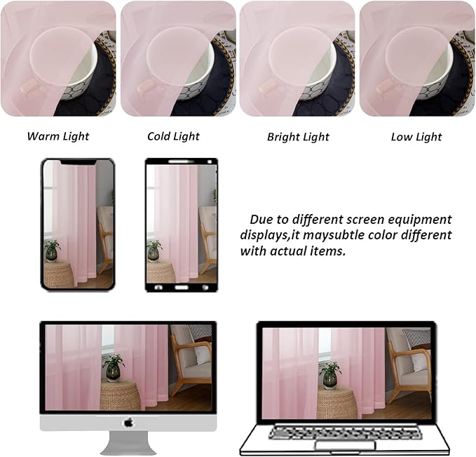 Chyhomenyc Sheer Curtains 36 inch Length 2 Panels, Light Filtering Voile Rod Pocket Short Window Sheer Curtians for Bathroom Living Room, 2PCS, Blush Pink