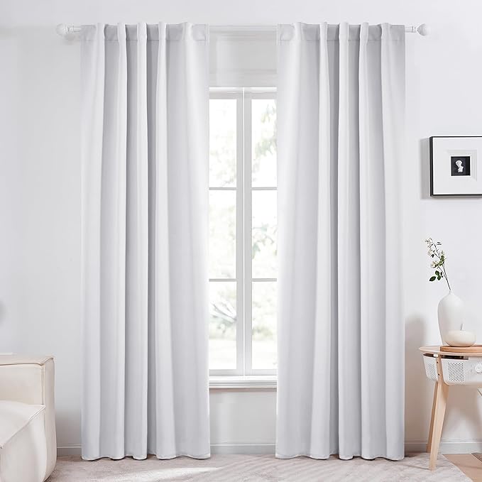 Deconovo Back Tab and Rod Pocket Blackout Curtains for Living Room Thermal Insulated Light Blocking Curtains 42Wx84L Inch Greyish White 2 Panels
