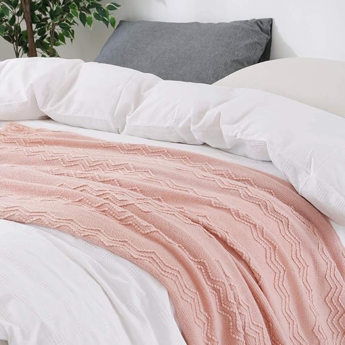 BOURINA Pink Throw Blanket 50x60 Inches Throw Textured Solid Soft Sofa Throw Couch Cover Knitted Decorative Blanket