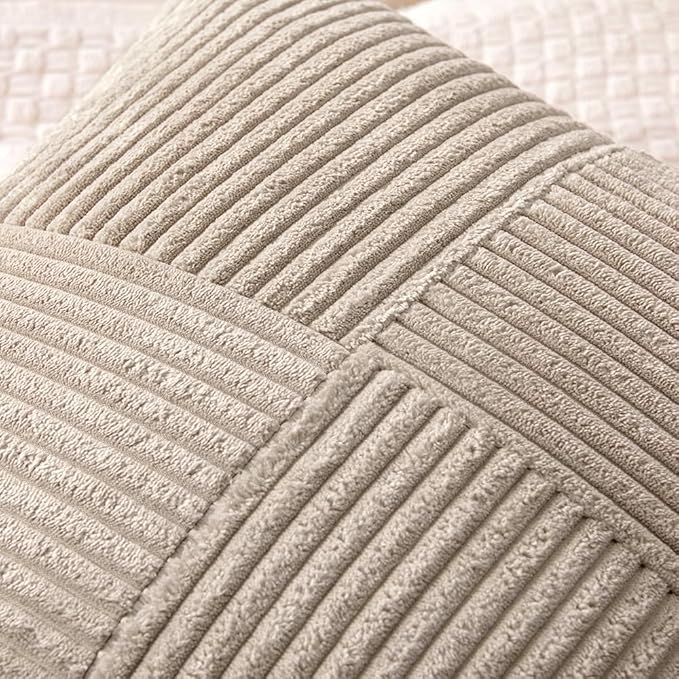 MIULEE Light Brown Decorative Throw Pillow Covers 16x16 Inch for Couch Bed Sofa Pack of 2 Boho Neutral Farmhouse Throw Pillows Soft Cross Corduroy Patchwork Textured Cushion Cases