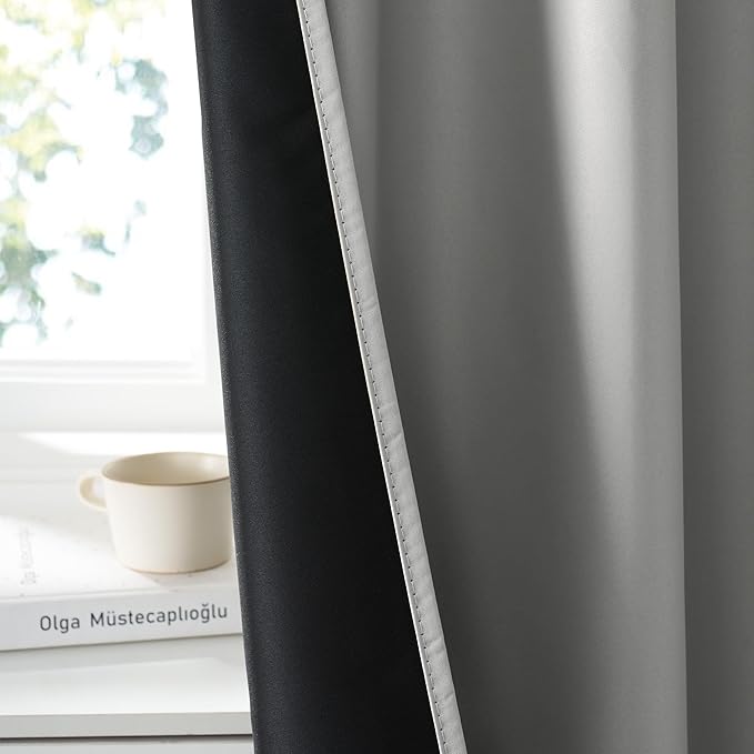 RYB HOME 100% Blackout Short Curtains for Small Window, Thermal Insulated Total Room Darkening Noise Reducing Curtains for Basement Bathroom RV Cars, 29 inches Wide by 36 inches Long, Sliver Grey