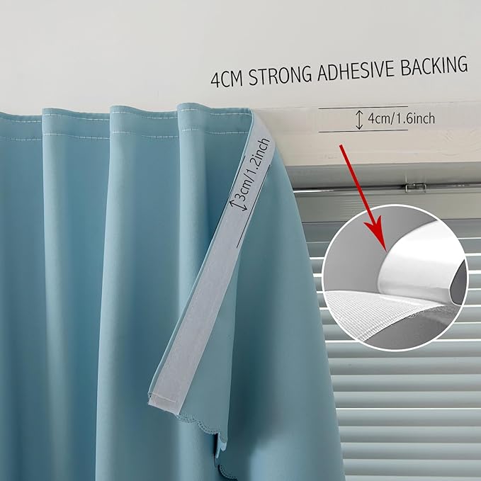 Self Adhesive Curtains, Black Out Shade for Window, Blackout Fabric Temporary Window Coverings Easy to Hang Curtains No Rod Needed, Use for Bedroom, Room, Kitchen, 47" W X 79" L, Lake Blue, 1 Panel
