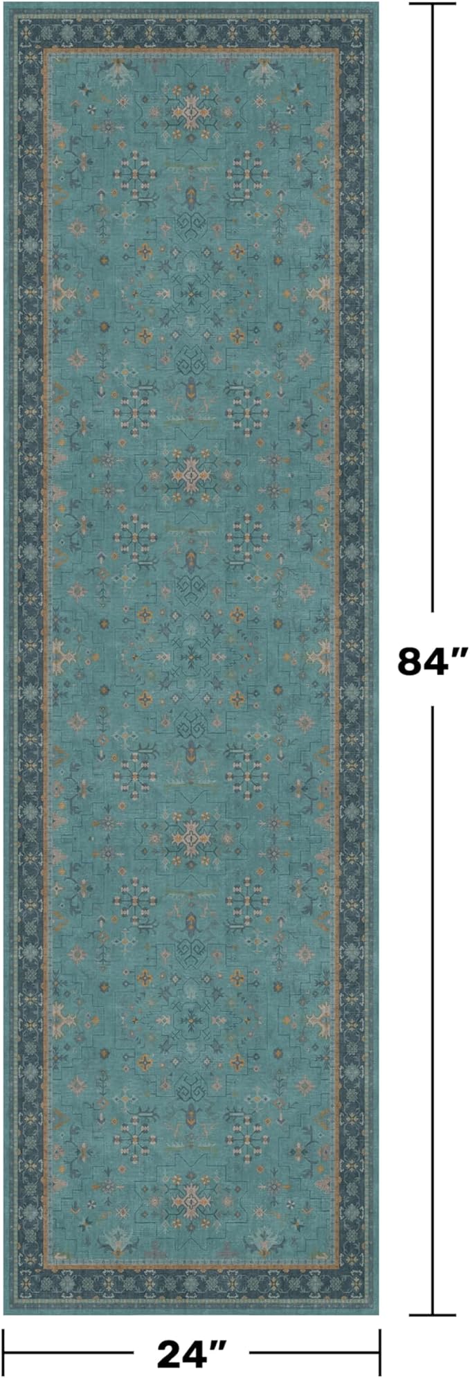 Hazo Haus Boho 2x7 Long Non Slip Kitchen Rug Runner - Teal Washable Rug for Bathroom, Hallway, Door Mats Indoor Entrance,Non Slip with Rubber Backing, Vintage Floral Indoor Décor