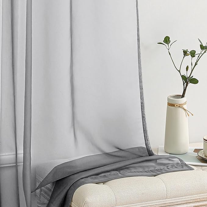 MIULEE 2 Panels Solid Color Sheer Window Curtains Elegant Window Voile Panels/Drapes/Treatment for Bedroom Living Room (54X63 Inches Charcoal Grey)