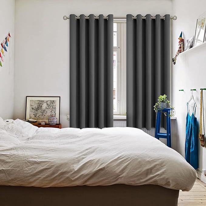 BGment Blackout Curtains for Bedroom - Grommet Thermal Insulated Room Darkening Curtains for Living Room, Set of 2 Panels (70 x 63 Inch, Dark Grey)