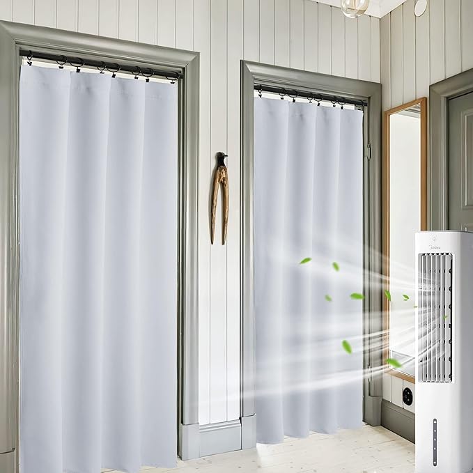 RYB HOME Curtains for Bedroom Living Room 72 inches Long, Thermal Insulated Privacy Rod Pocket Drapes for Nursery Office Home Theater, Width 34 by Length 72, Greyish White, 2 Panels