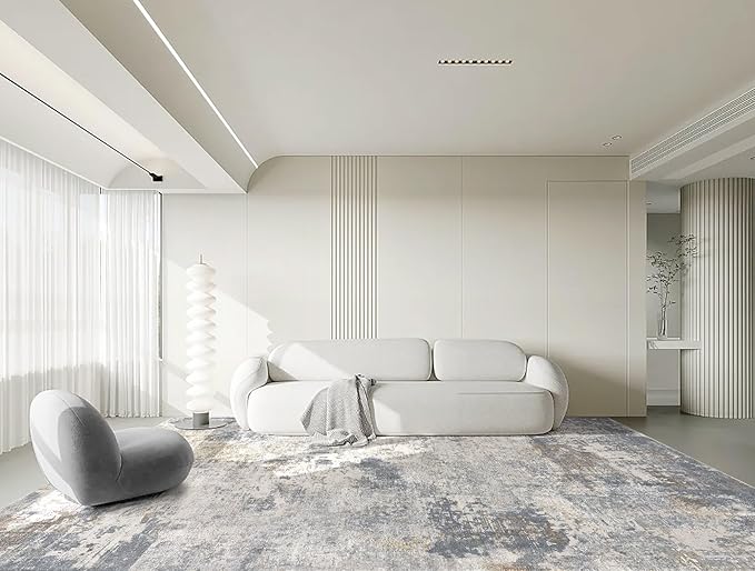 UERMEI 9x12 Area Rug Living Room Rugs - Washable Neutral Modern Abstract Soft Thin Large Rug Indoor Floor No Slip Rug Carpet for Bedroom Under Dining Table Home Office Decor - Blue Grey