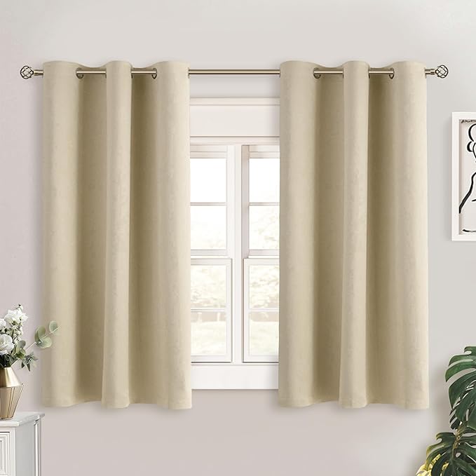BGment Beige Short Curtains for Kitchen Window, Room Darkening Curtains 45 Inch Length Thermal Insulated Drapes for Small Bedroom, Set of 2 Panels, 38 x 45 Inch