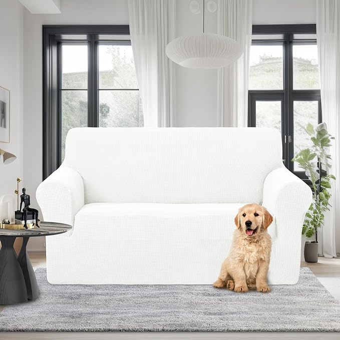 U-NICE HOME Loveseat Cover Stretch Couch Cover Sofa Cover Sofa Slipcover Furniture Protector for 2 Cushion Couch Sofa Pet Friendly(Loveseat, Ivory White)