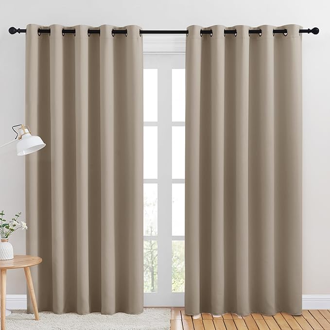 NICETOWN Blackout Draperies Curtains for Kids Room, Taupe, Set of 2, 70 by 84 inches, Window Treatment Thermal Insulated Solid Grommet Blackout Drape Panels for Bedroom