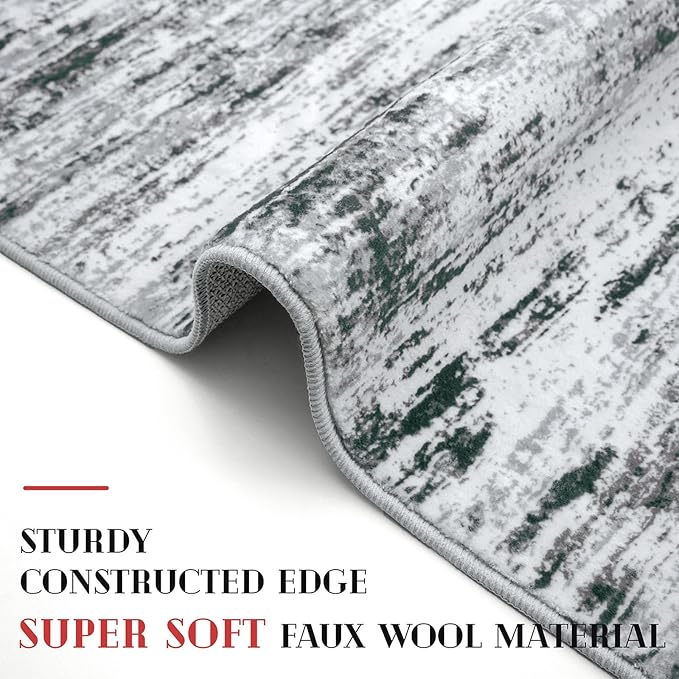 Lansny Modern Abstract Bedroom Runner Rug 2x7, Black Grey White Washable Kitchen Runner, Non-Slip Soft Thin Faux Wool Mat for Entryway, Hallway, Laundry Room, Indoor Home Decor