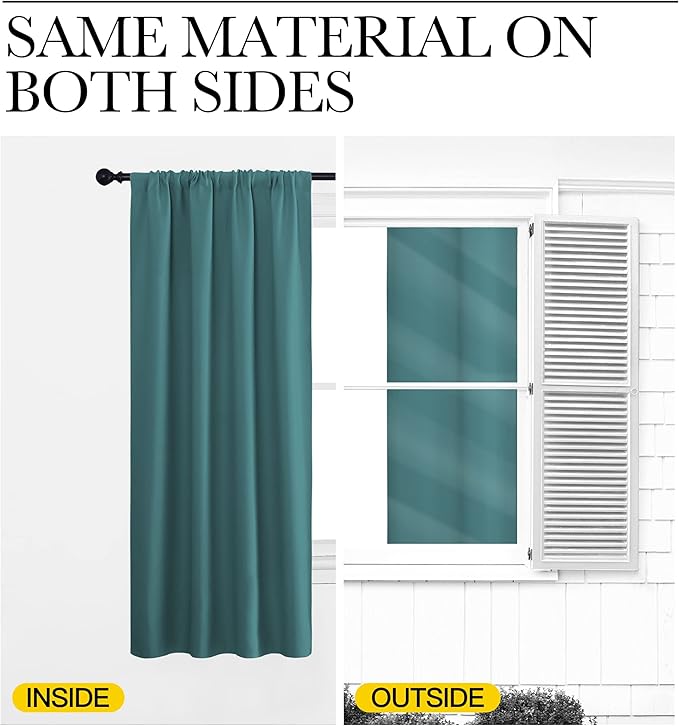 NICETOWN Blackout Curtains for Living Curtains, Sea Teal, 2 Panels, 42 by 72, Room Darkening Window Curtain Panels, Easy-Care Solid Thermal Insulated Draperies/Drapes for Daughter Room