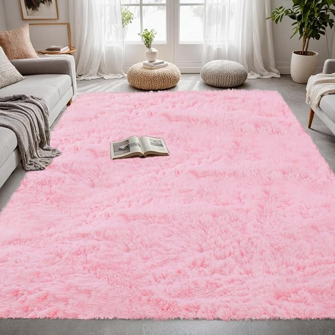 6x9 Area Rugs for Living Room Rug: Soft Fluffy Shag Light Pink Rugs for Bedroom, Non-Slip Large Fuzzy Plush Rug Indoor Floor Carpet for Nursery Kids Boys Girls Room, Dorms, Playroom, Modern Home Decor
