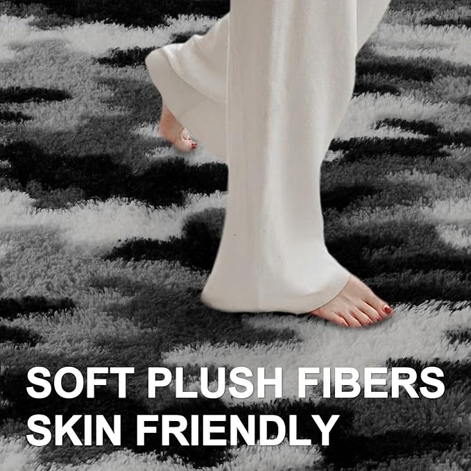 8x10 Ft Extra Large Shag Rugs for Living Room, Tie Dyed Ultra Soft Fluffy Furry Area Rugs for Bedroom Indoor Floor, Aesthetic Carpet for Kids Home Decor (Grey)