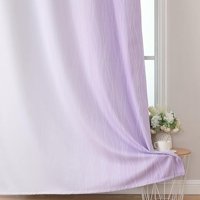 Estelar Textiler Lilac and Greyish White Room Darkening Blackout Curtains 84 Inches Long for Living Room, Thermal Insulated Ombre Light Blocking Grommet Blackout Drapes for Bedroom, 42Wx84L, 2 Panels