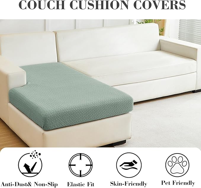 Sofa Covers Couch Covers for Sofa Pet Friendly Couch Cushion Covers Universal Sofa Covers Washable Stretch Slipcovers for Sectional Sofa (Texture Green,Chaise Cover)