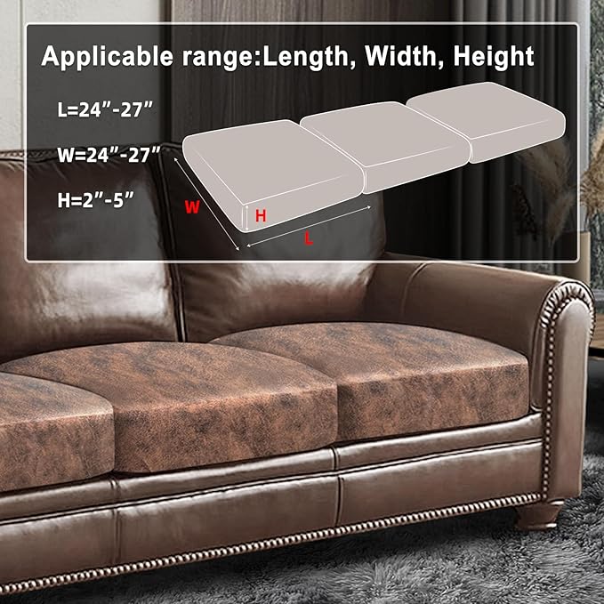 Leather Look Couch Cushion Covers Sofa Seat Slipcovers Sets Couches Furniture Protector for Sectional Armchair Loveseat Pets Kids Stretch Spandex Fabric (3 Cushion Sofa, Light Brown)