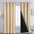 Yakamok 100% Blackout Curtains with Black Lined Thermal Insulated Light Blocking Curtains Heat Blocking Drapes for Bedroom(52Wx96L, Beige, 2 Panels)