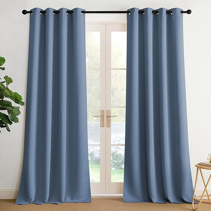 NICETOWN Stone Blue Energy Saving Drapes - Grommet Top Thermal Insulated Shades for Yard Door, Hall, Office, Flat, Garage - Durable, 1 Pair, W52 x L95