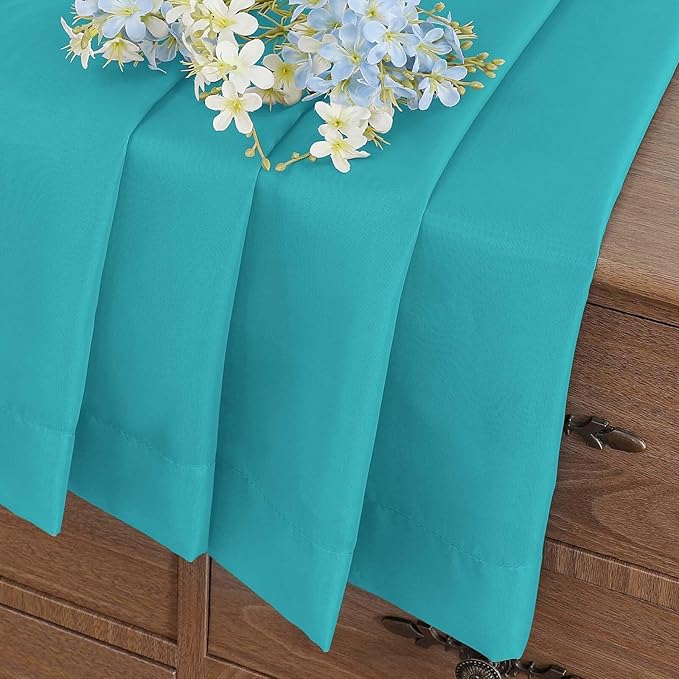 Turquoise Small Sheer Curtains 2 Panels Set, Kitchen Curtains 36 Inch Length, Elegant Light Filtering Short Window Drapes for Living Room Bedroom, Dual Rod Pocket Design, 2x42Wx36L Inches
