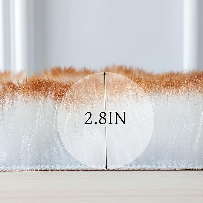 linmopm Faux Fur Rug Sheepskin Shag Fluffy Fuzzy 2x6 ft Runner Rugs for Bedroom Bedside Bed Floor Living Room Plush High-Density Cushion Carpet Super Sofa Cover White and Yellow