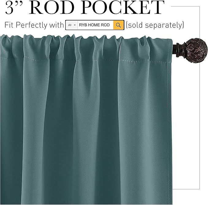RYB HOME Bathroom Curtains Room Darkening Privacy Small Window Curtains for Bedroom Kitchen Basement RV Camper, Wide 42 inches x Long 30 inches, Teal Blue, 2 Panels
