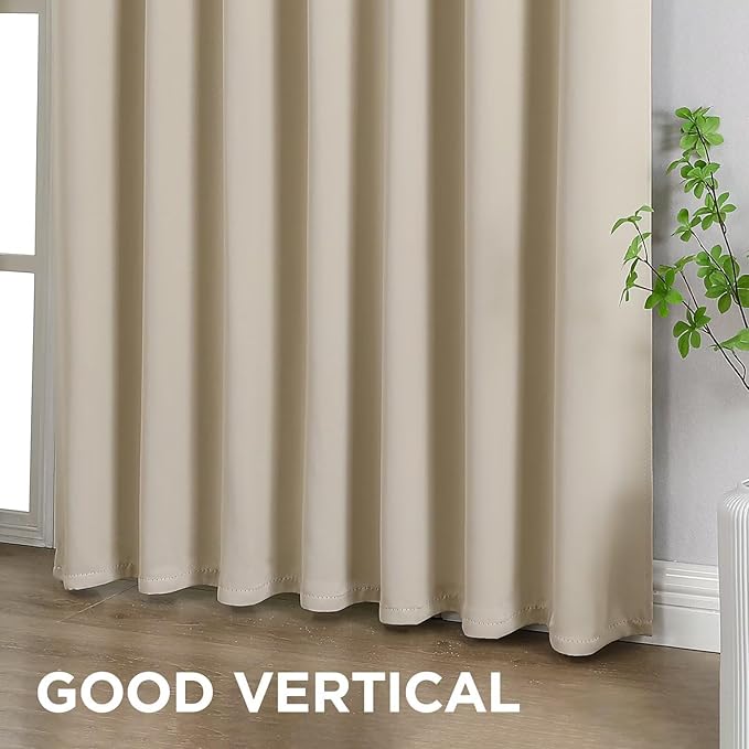 Joydeco Blackout Curtains 90 Inch Length 2 Panels Set, Thermal Insulated Long Curtains& Drapes 2 Burg, Room Darkening Grommet Drapes for Bedroom Living Room Window (Light Beige, W52 x L90 Inch)