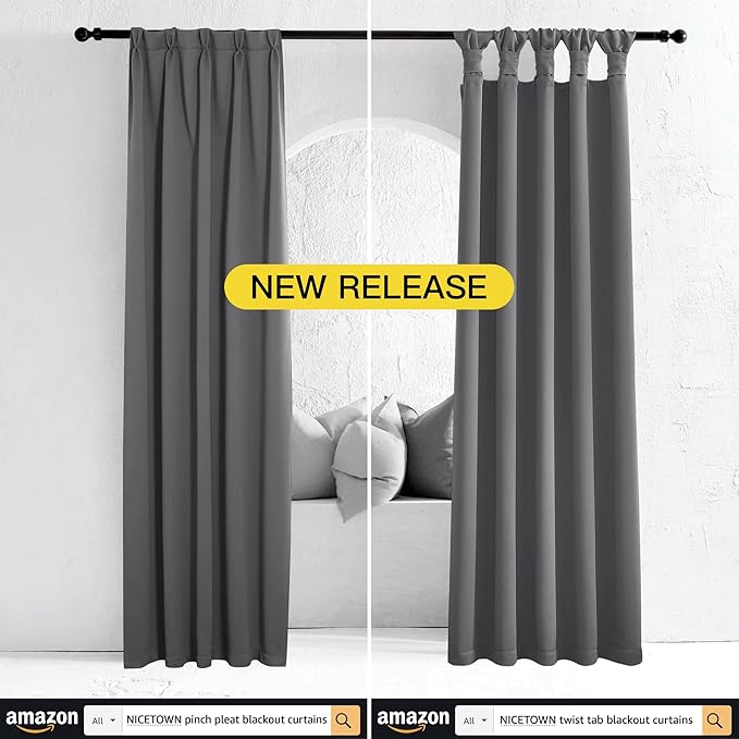 NICETOWN 100% Blackout Curtains with Black Liners, Thermal Insulated Full Blackout 2-Layer Lined Drapes, Energy Efficiency Window Draperies for Bedroom (Grey, 2 Panels, 52-inch W by 63-inch L)