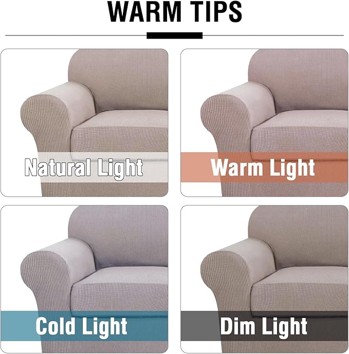 H.VERSAILTEX 3 Piece Stretch Sofa Covers for 2 Cushion Loveseat Couch Covers for Living Room Furniture Cover (Base Cover Plus 2 Seat Cushion Covers) Thicker Jacquard Fabric(Medium Sofa, Sand)