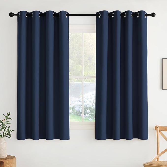 NICETOWN Room Darkening Draperies Curtains Panels, 2 Panels Navy Blue W52 x L63