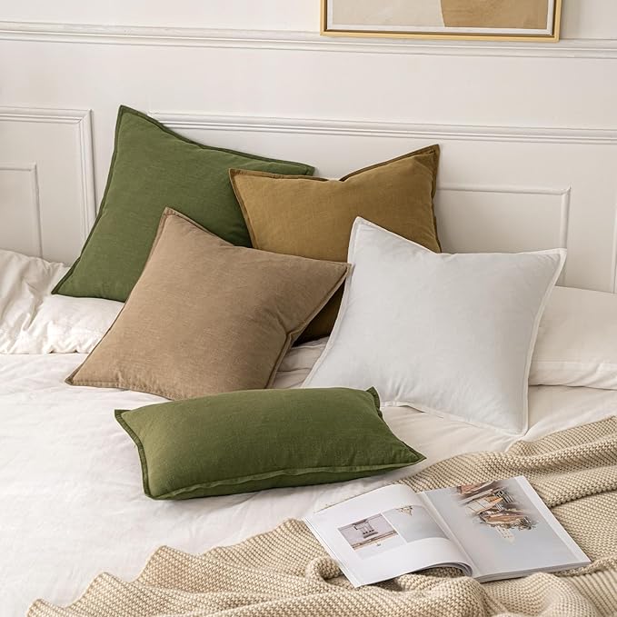 MIULEE Decorative Linen Pillow Covers 16x16 Inch Khaki Boho Farmhouse Neutral Winter Couch Throw Pillows for Bed Pack of 2 Accent Modern Pillowcase Sofa Livingroom Home Decor