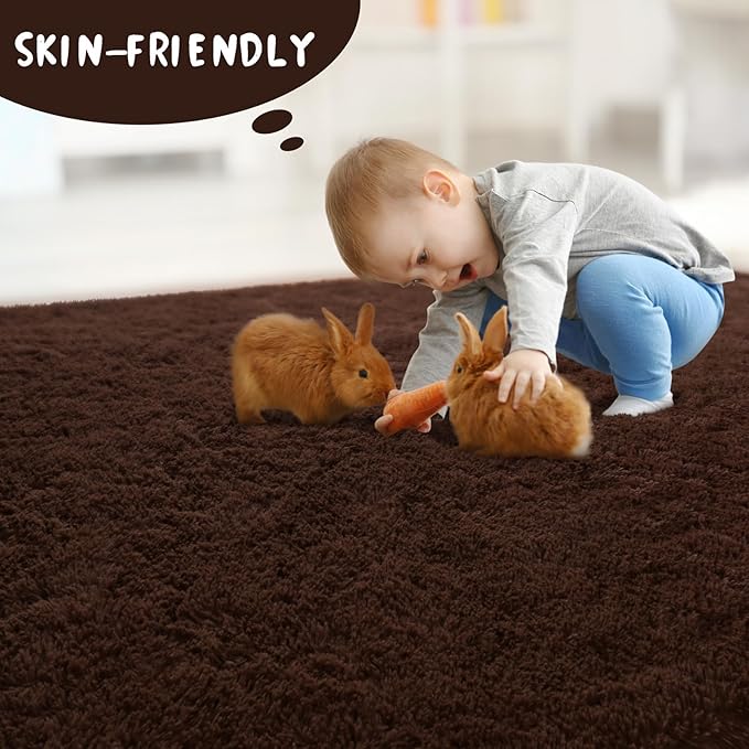 LOCHAS Ultra Soft Indoor Modern Area Rugs 2x6, Fluffy Living Room Carpets for Children Bedroom Home Decor Nursery Rug, Brown