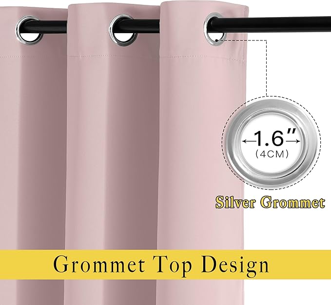 NICETOWN Light Block Window Curtains 84" Length - Home Fashion Thermal Insulated Solid Grommet Room Darkening Window Treatments for Hall Room, Blush Pink, 1 Pair, 52" Wide by 84" Long