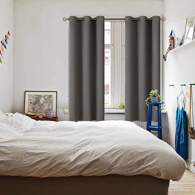 BGment Blackout Curtains for Bedroom - Grommet Thermal Insulated Room Darkening Curtains for Living Room, Set of 2 Panels (38 x 63 Inch, Grey)