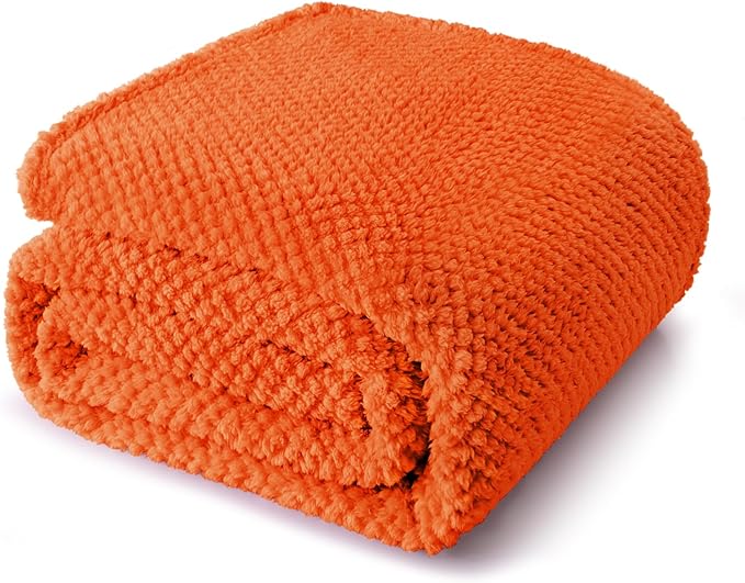 Whale Flotilla Twin Size Fuzzy Fleece Blanket, Fluffy Warm Soft Jacquard Bed Blankets for All Season, Lightweight and Cozy, 60x80 Inch, Burnt Orange