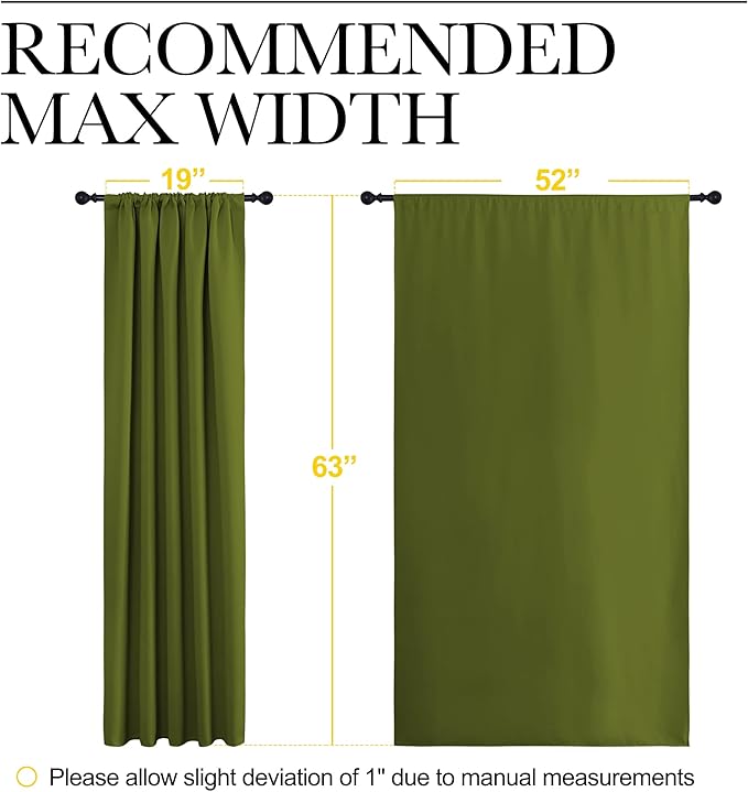 NICETOWN Blackout Draperies and Curtains, Thermal Insulated Window Decoration Blackout Drapes for Kid's Room (Olive Green, 1 Pair, 52 x 63 inches)