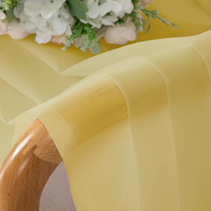 Chyhomenyc Mustard Yellow Sheer Valances for Windows - Light Filtering Small Kitchen Curtains, Short Top Window Treatment Decor for Living Room Bathroom Basement, 42Wx16L inches, 2 Panels