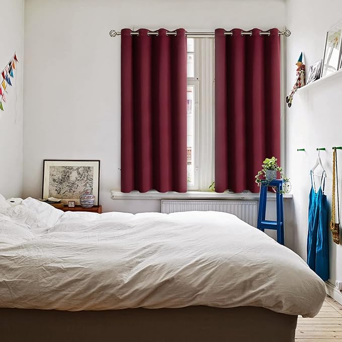 BGment Blackout Curtains for Bedroom - Grommet Thermal Insulated Room Darkening Curtains for Living Room, Set of 2 Panels (52 x 54 Inch, Burgundy)