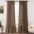 Caramel Brown Linen Curtains 120 Inch Extra Long for Living Room Back Tab Light Filtering Semi Sheer Drapes Modern Farmhouse Decor Cotton Textured Curtain for Floor to Ceiling High Window 52x120