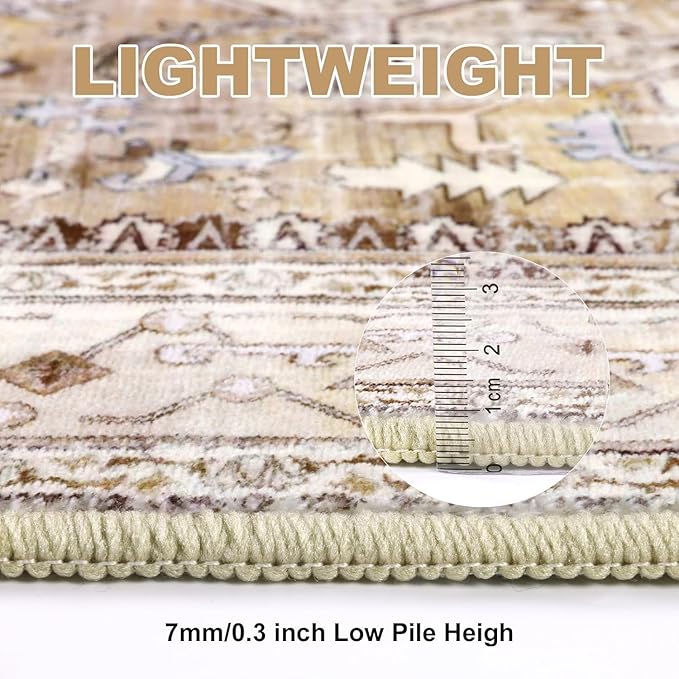 Yamaziot Washable Runner Rug, 3x6 Non-Slip Boho Vintage Hallway Rug with Rubber Backing, Low Pile Faux Wool Distressed Carpet Runner for Bedroom, Kitchen, Laundry, Entrance