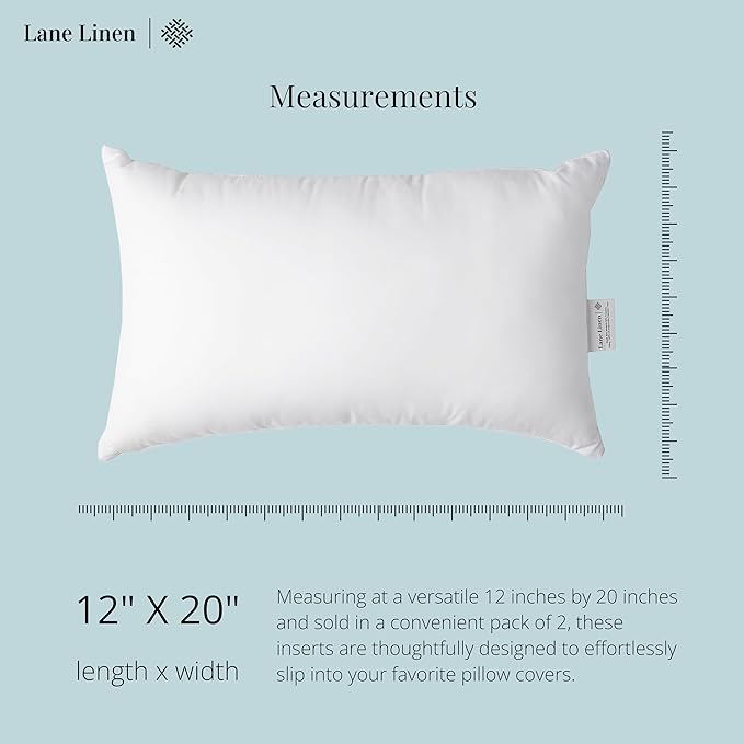 LANE LINEN 12x20 Pillow Insert - Pack of 2 White Decorative Pillows for Sofa Bed, Fluffy Pillow Inserts for Cushion Covers, Bed, Couch Pillows for Living Room