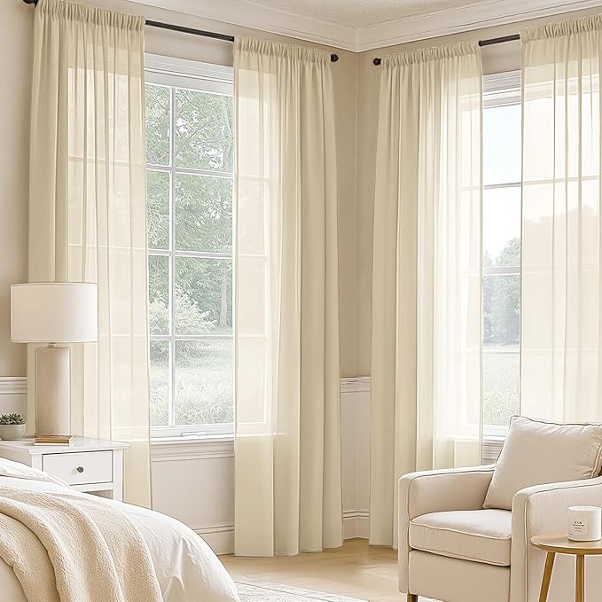 MIULEE Cream Sheer Curtains 72 Inches Long, 4 Panels Set, Light Filtering Rod Pocket Voile Drapes for Living Room and Bedroom, Airy Soft Fabric Window Treatments, 42 x 72 Inches
