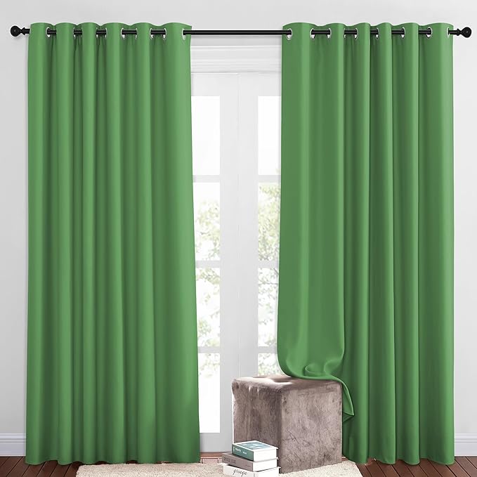 NICETOWN Insulated Blackout Curtains and Drapes - Energy Saving Thermal Insulated Solid Grommet Blackout Draperies for Sliding Glass Door/Patio (1 Pair, W80 x L84, Forest Green)