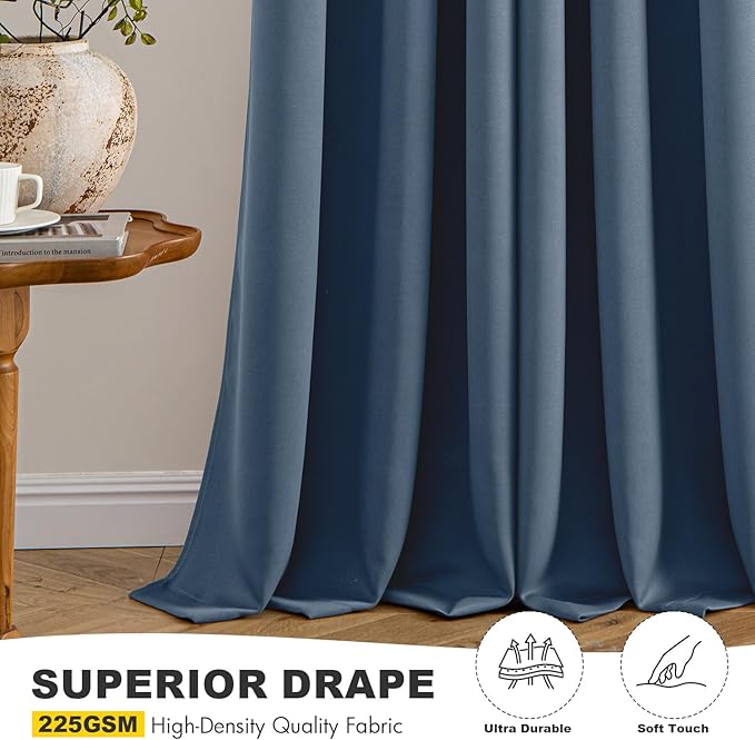 MIULEE Stone Blue Blackout Curtains for Bedroom Living Room 84 Inches Long 2 Panels, Thermal Insulated Room Darkening Drapes Solid Grommet Noise Reduction Light Blocking Window Treatments 50x84 Inch